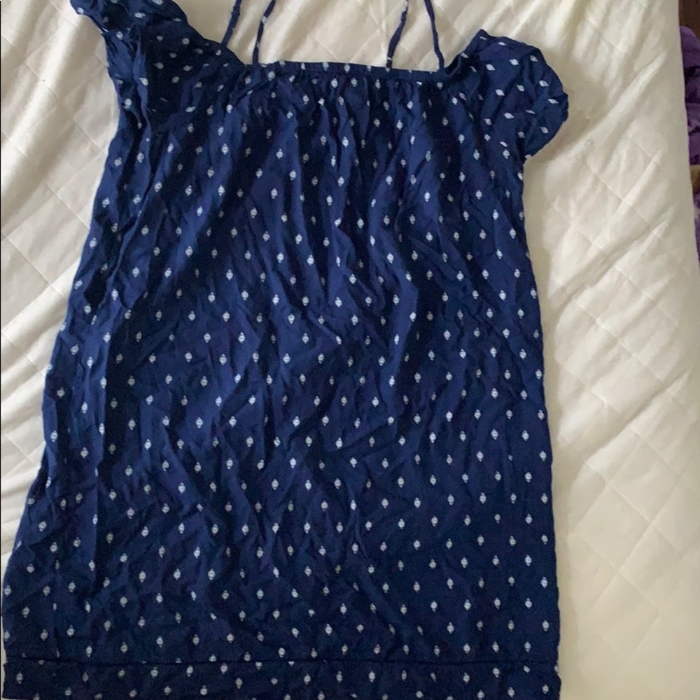 Navy blue patterned dress.
